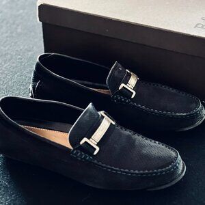 Bally 'Droteo' Blue Navy Calf Perforated Suede Driving Moccasin